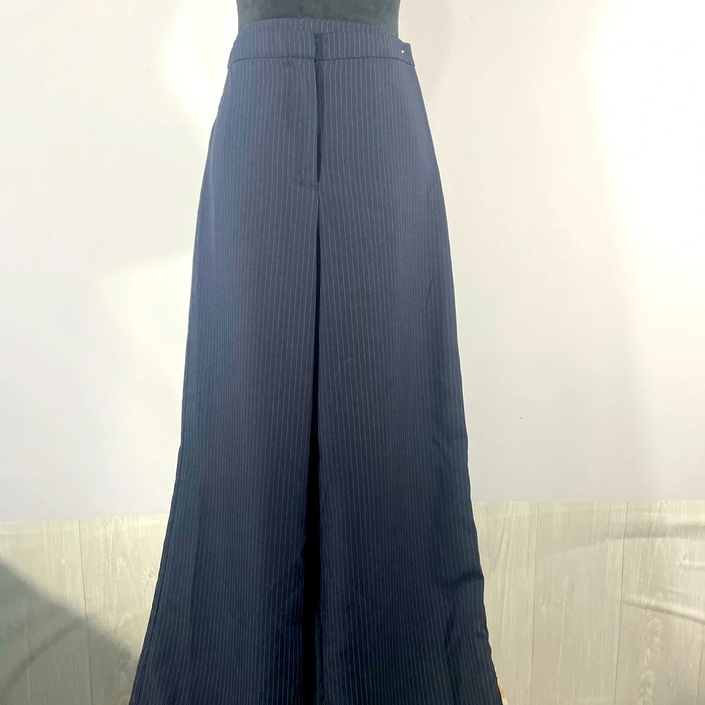 Women’s Navy white pinned striped Wide legged, Pants, Trousers Size Medium - Picture 3 of 9
